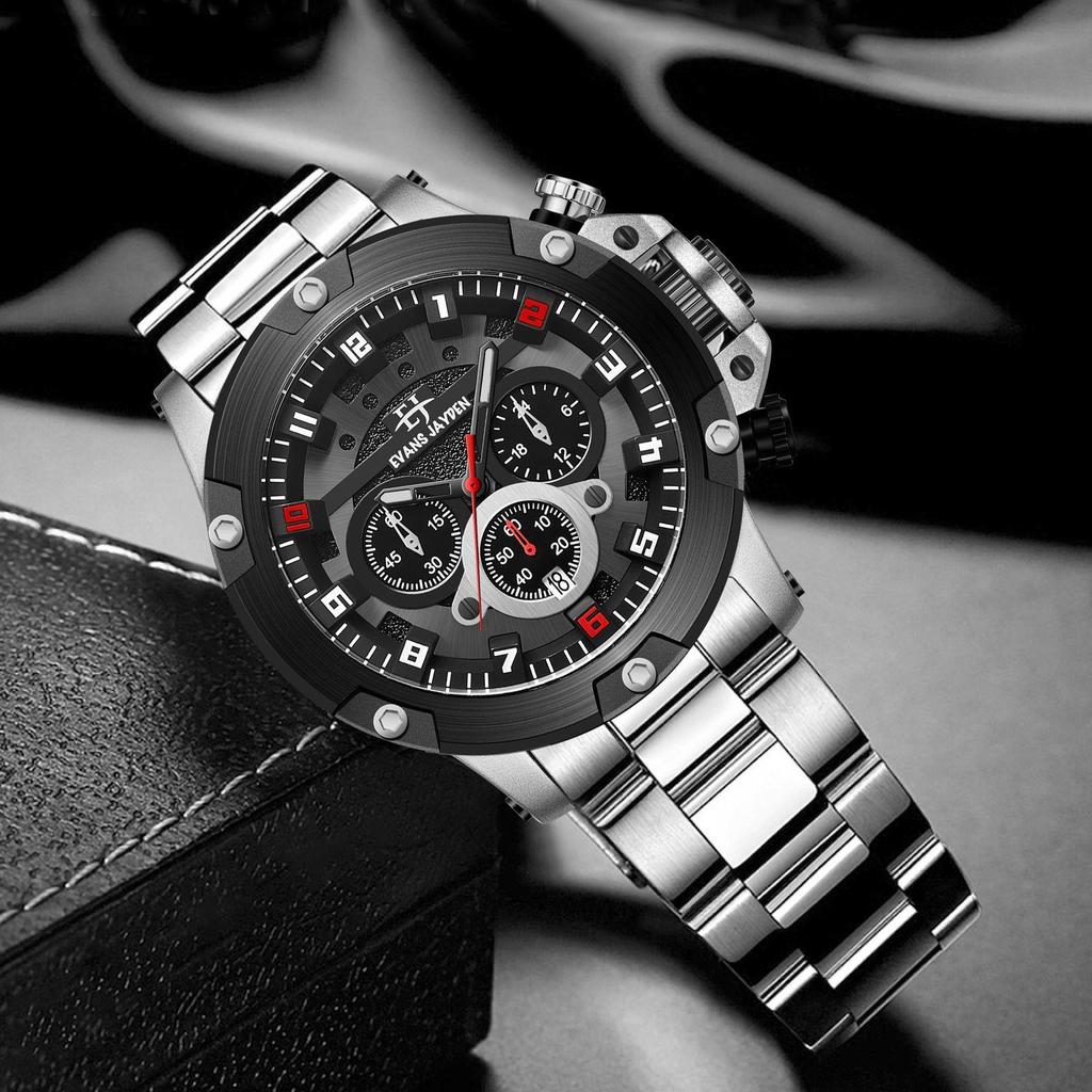 Evans Jayden Jam Tangan Pria 9838 Rantai Stainless Steel Kaca Sapphire Chronograph Water Resistant 1