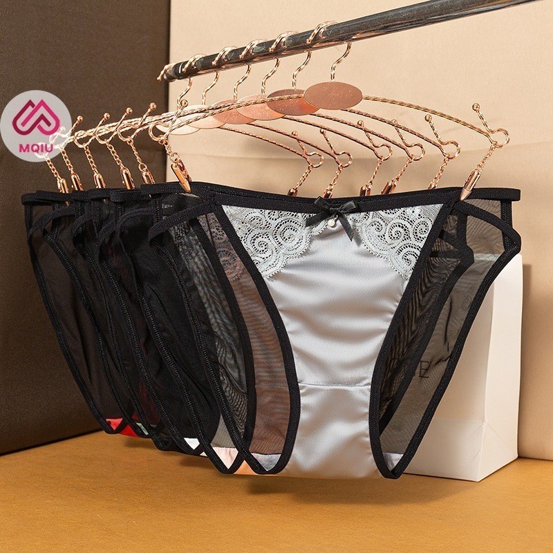 MQIU - Celana Dalam Wanita Seksi Premium Bahan Brokat CD Wanita transparan tali samping Lingerie CD 