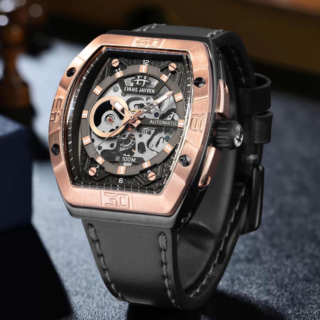 Evans Jayden Jam Tangan Pria 9563 Kulit Automatic Kaca Sapphire Chronograph Watches Waterproof 10ATM