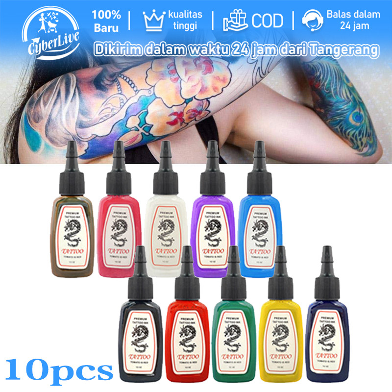 10 Warna Tinta Tattoo Set 15ml Sulam Pewarna Tato Tinta Tato Permanen Tato Tinta Set Pigmen Tinta Ta