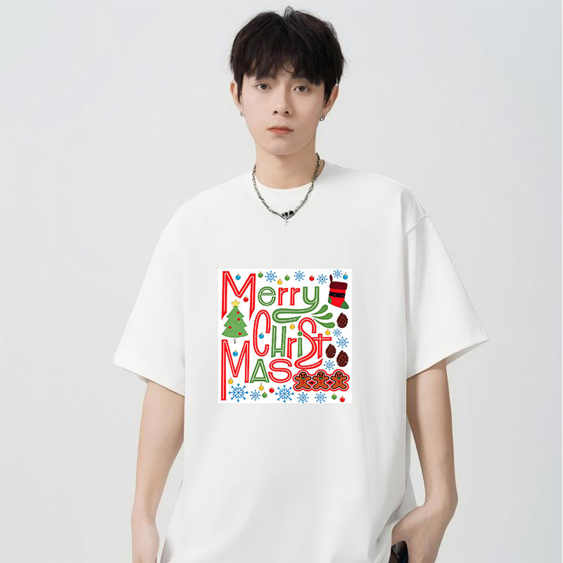 tshirt for men cotton black white Joyful Christmas A Festive T-Shirt Print