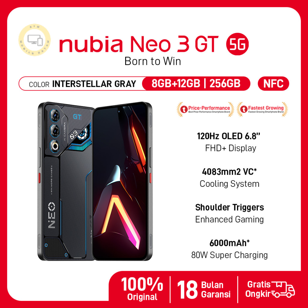 HP Gaming nubia Neo 3 GT 5G RAM 20 GB (8 +12 GB) + ROM 256 GB 6000mAH Super Fast Charging 80W Garans