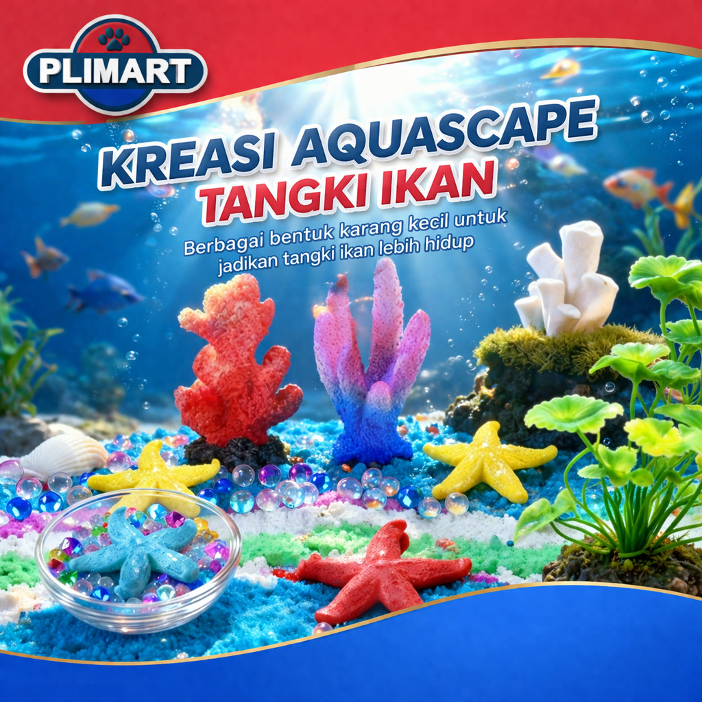 Hiasan Aquarium SpongeBob Set Tanaman Air Batu Pasir Dekorasi Akuarium Cupang