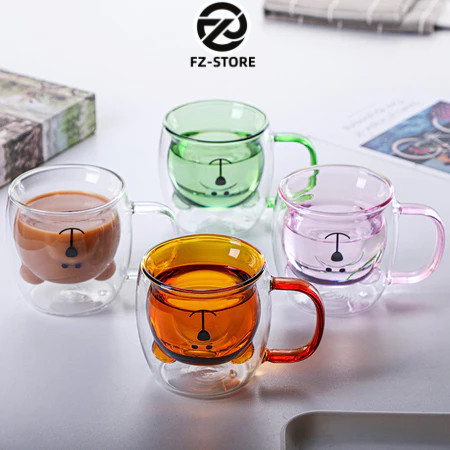 250mlGelas Kopi Teh Susu Gelas Kaca Double Wall / Gelas Kopi Double Layer / Gelas Kaca Unik Bening L