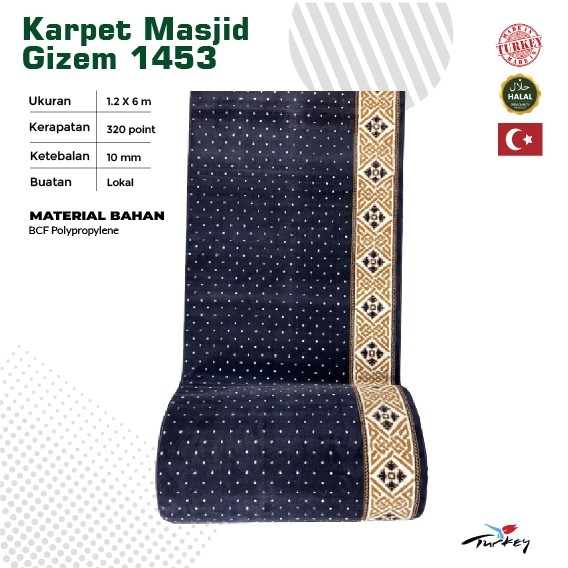 Karpet Masjid Murah Tebal 10mm Gizem Warna Navy/Biru / Karpet Musholla Masjid Roll