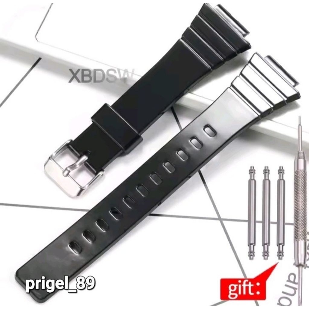 Strap Jam Casio W-215H Tali Jam Casio W 215H W215H Rubber Premium Hitam Glossy