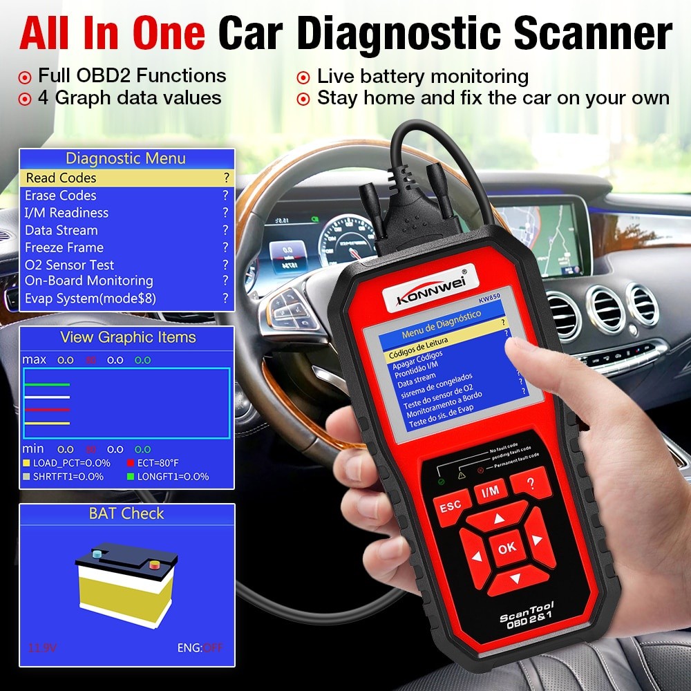 Konnwei KW850 Alat Diagnostik Mobil OBD2 Pembaca Kode OBD II Alat Scan OBD2 KONNWEI KW850 Pembaca Ko