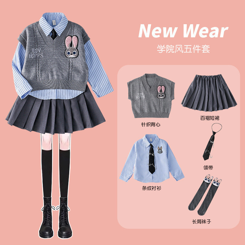 Girls' Japanese-style school uniform jk Uniform Lolita Three-piece bunny police officer dress set