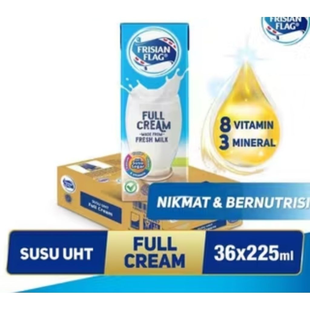 225ML DUS Frisian Flag Susu UHT Full Cream Bendera 225 Ml Isi 36Pc