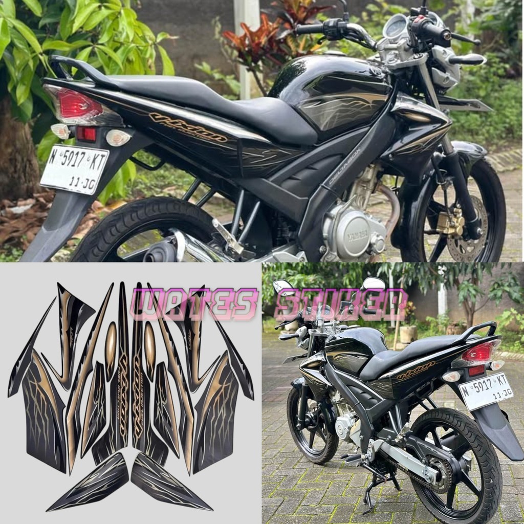 Striping Decal Polet Sticker yamaha vixion 2010 old hitam gold list body standar