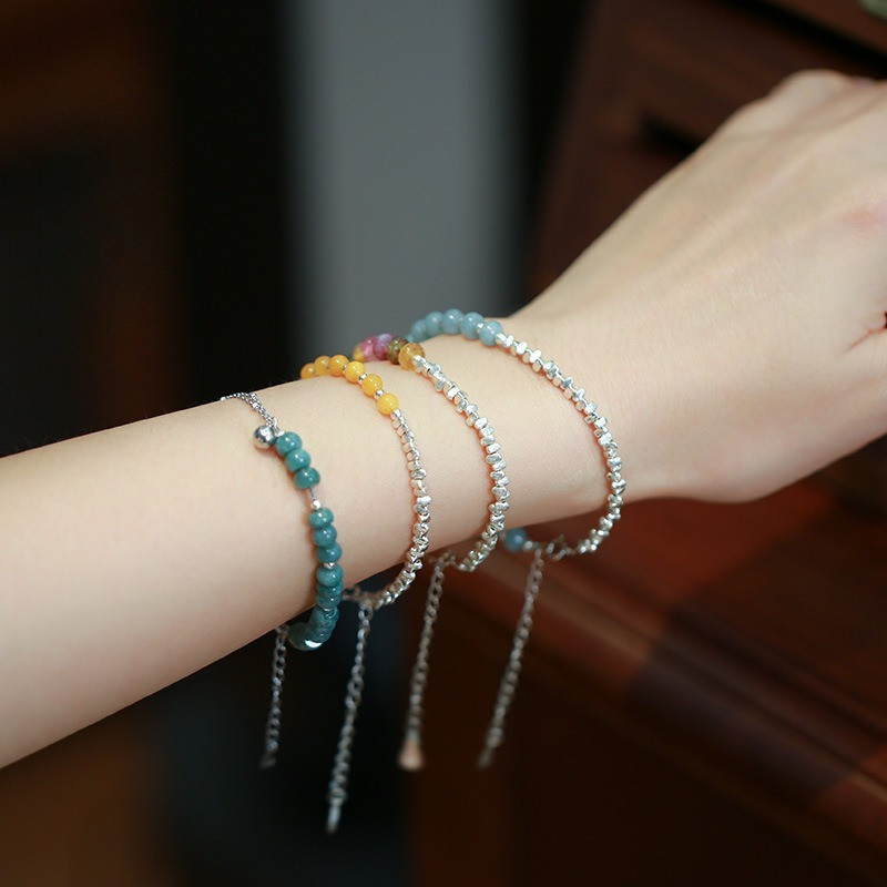 Gelang perak murni S925 S925, gelang kristal alami, sekitar 4 ~ 5mm