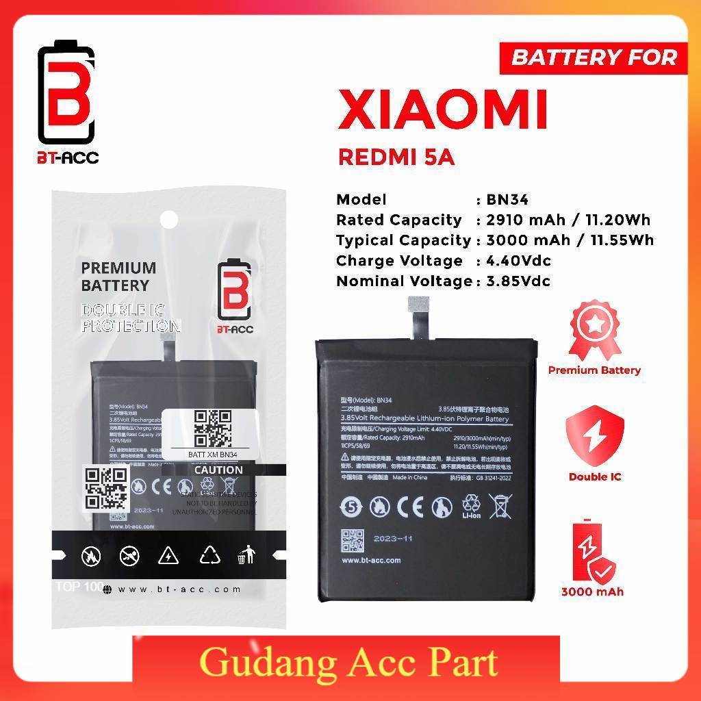 BT-ACC Battery Baterai Batre Xiaomi Redmi 5A / BN34