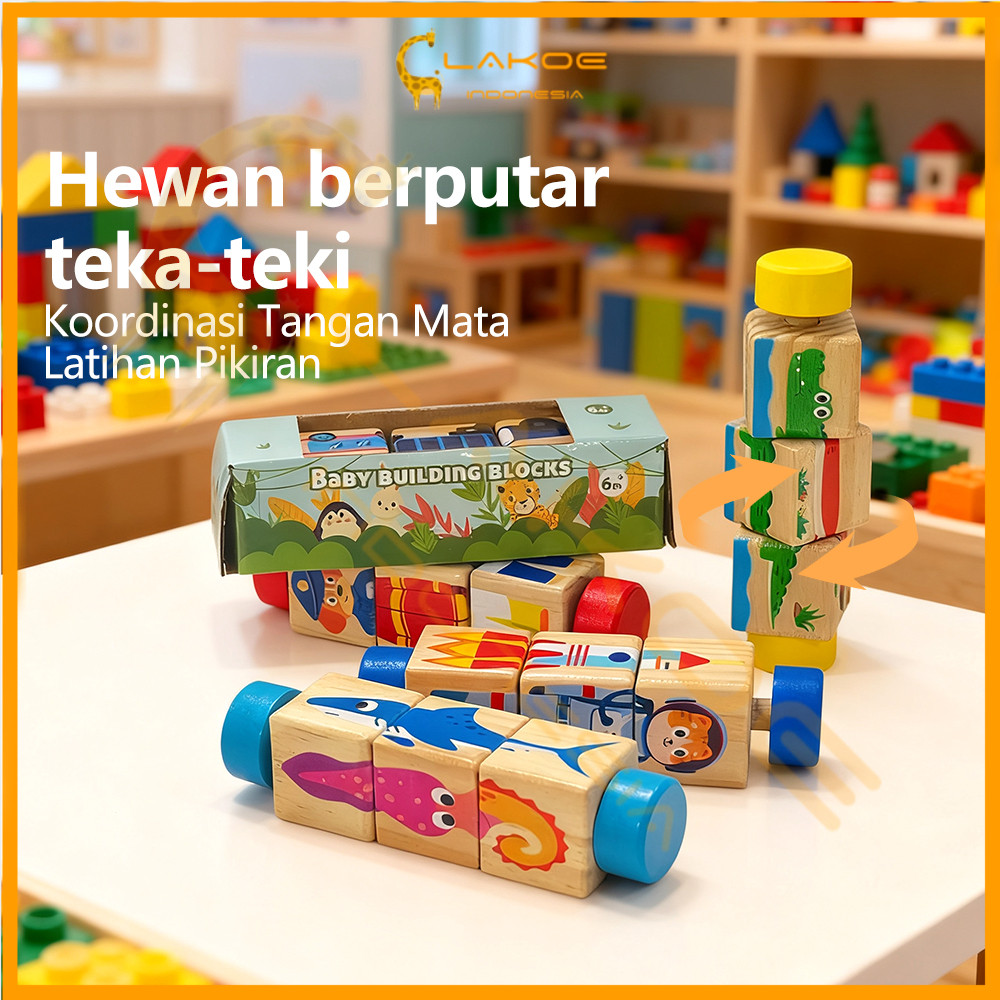 Lakoe Blok Puzzle Berputar Puzzle Block Toys 3D Wooden Rotating Puzzle Meningkatkan Kognitif