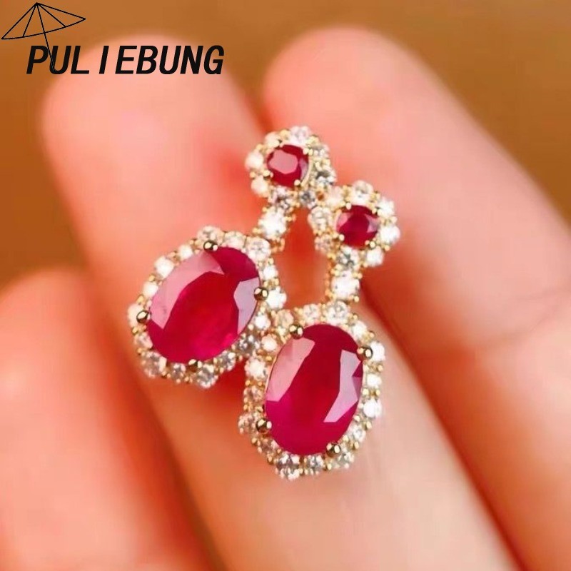 Anting-anting Rumbai Geometris Batu Permata Merah Mewah Vintage Berlapis Emas