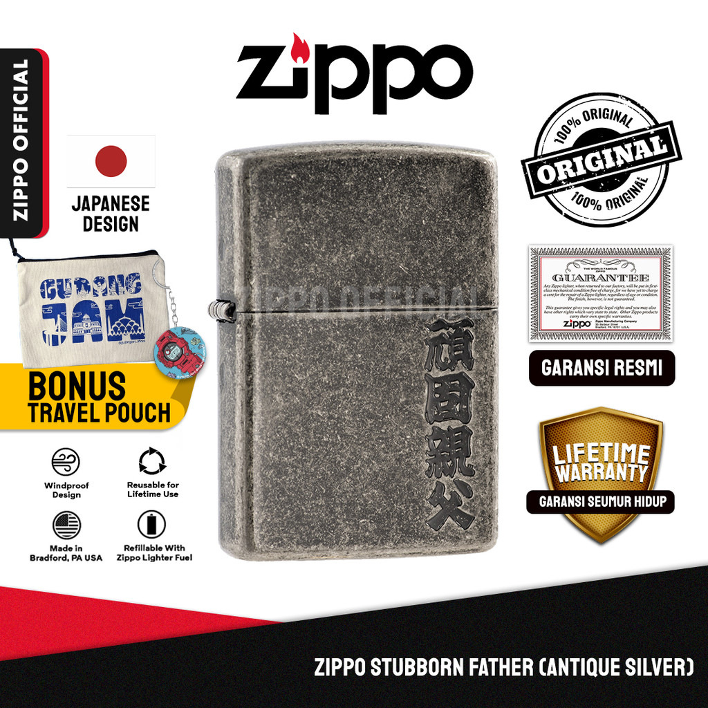 Zippo Stubborn Father (Antique Silver) ZA-5-158 | Garansi Lifetime | Original USA