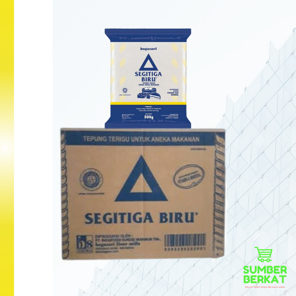 1 Dus Tepung Terigu Segitiga Biru 500gr 20 Pcs