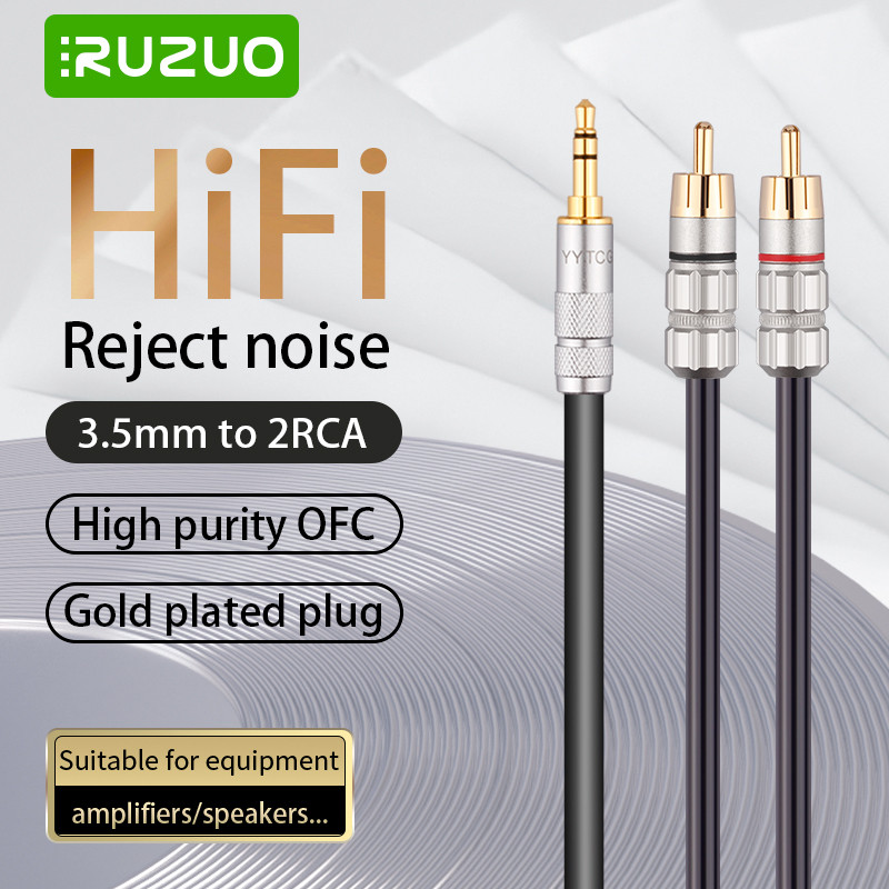 RCA Cable HiFi Stereo 3.5mm to 2RCA Auo Cable AUX RCA 3.5 Jack Splitter for Amplifiers Auo Home Thea