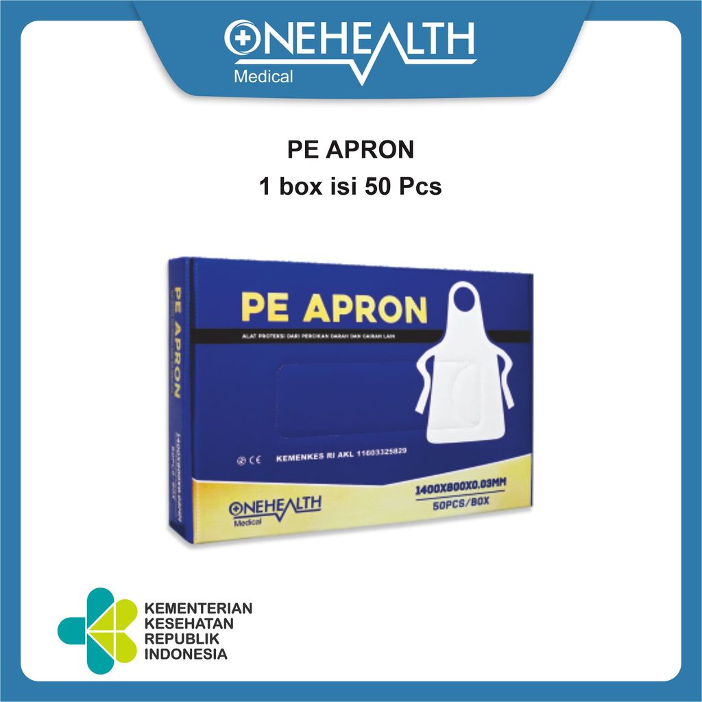 Onehealth Pe Apron (1400*800*0.03mm) Baju Plastik Medis LDPE Putih - Box (50 Pcs)