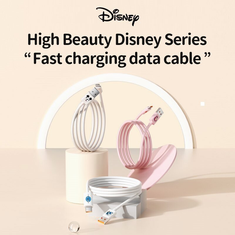 Disney Set Kabel Data Pengisian Cepat 2in1 USB-A ke USB-C & USB-A ke Lightning, Kabel Data Berkualit