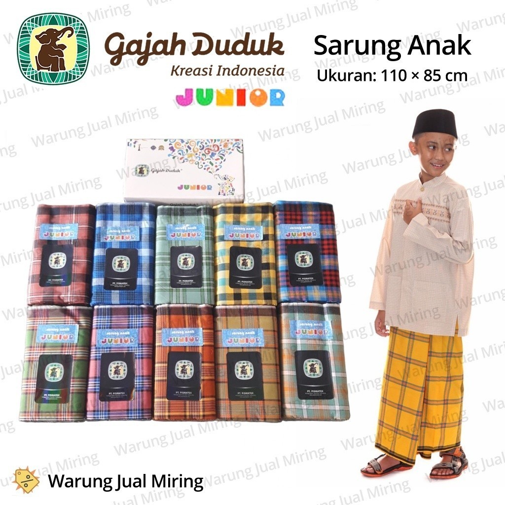 Sarung Anak GAJAH DUDUK Junior Motif Kotak Kain Samping Premium Batik Tenun Tradisional Dewasa Pria 