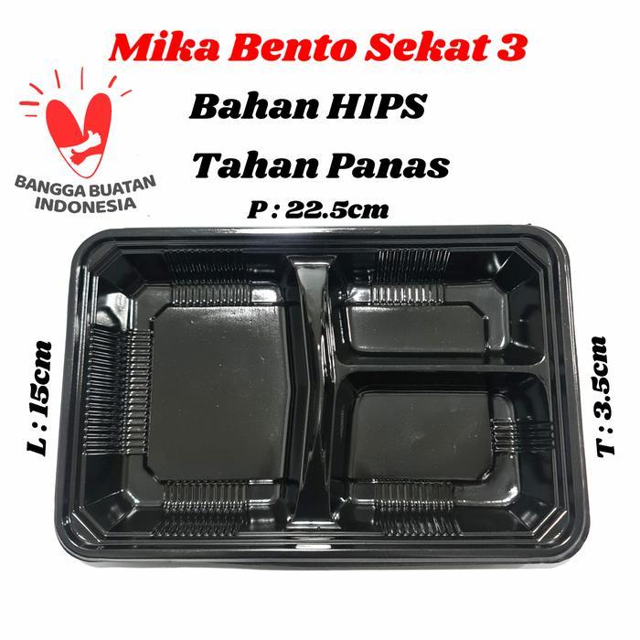 Tray Mika Bento Sekat 3 / Tray Bento 3 Sekat / Box Bento. - Bahan HIPS, Hitam