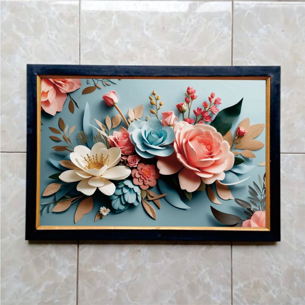 Hiasan Dinding cetak Gambar Bunga Indah plus Bingkai
