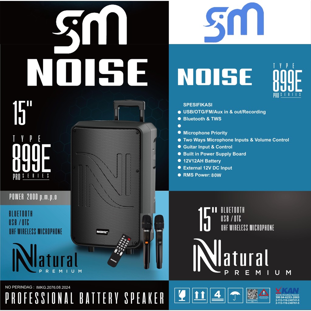 Speaker Noise NS-899E PRO 15 inch Natural Serie 899EPRO Portable Bluetooth