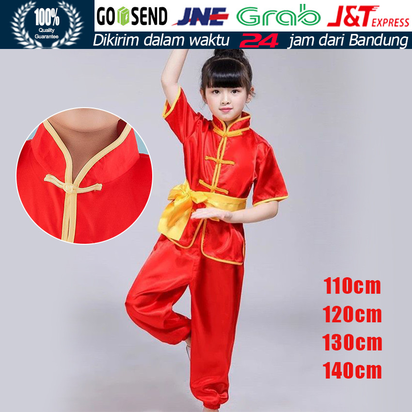Seragam Wushu Anak Kostum Kungfu China / Setelan Tai Chi Wing Chun Lengan Pendek / Baju Bela Diri Tr