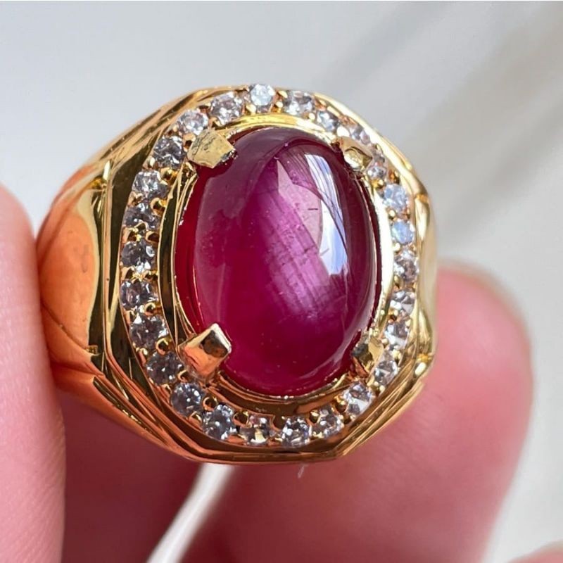 Cincin Pria Batu Ruby Alpaka Anti Karat