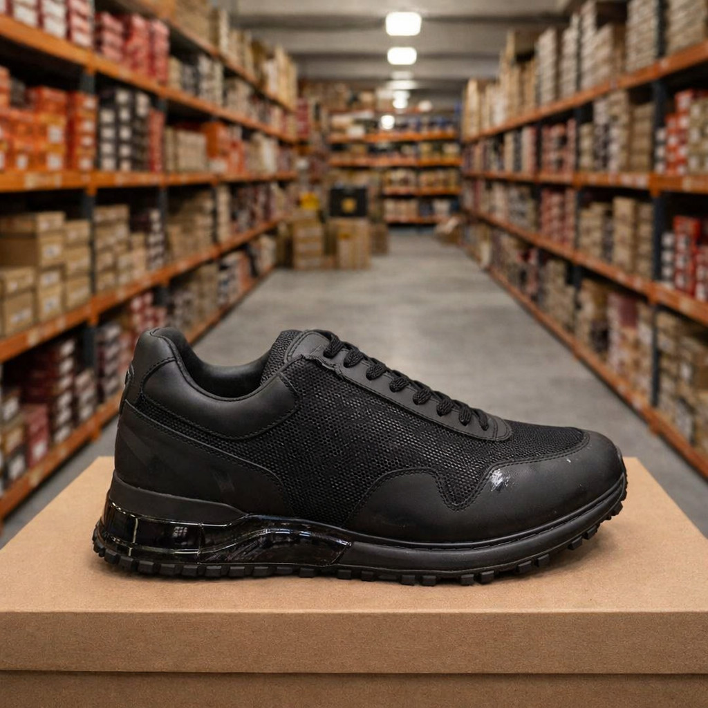 Sepatu Kulit Sneakers pria Hitam kasual formal - Hitam,