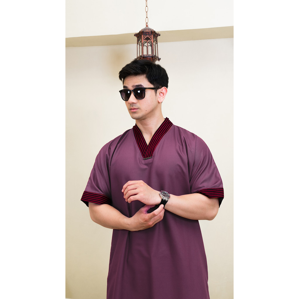 DUA RAKAAT ALFATH THOBE Magenta Jubah Maroko Abaya Pria Dewasa Muslim Lebaran Katun