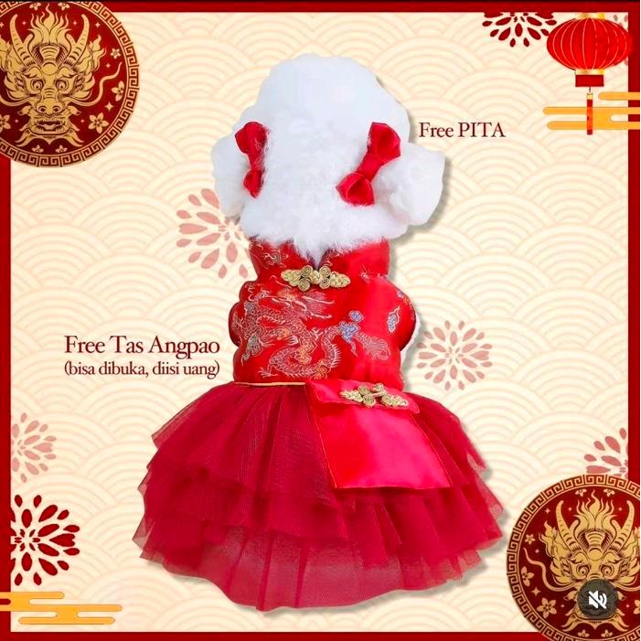 PROMO  Dragon Angpao Dress Baju Imlek Hewan Anjing Kucing Lucu Premium - XS