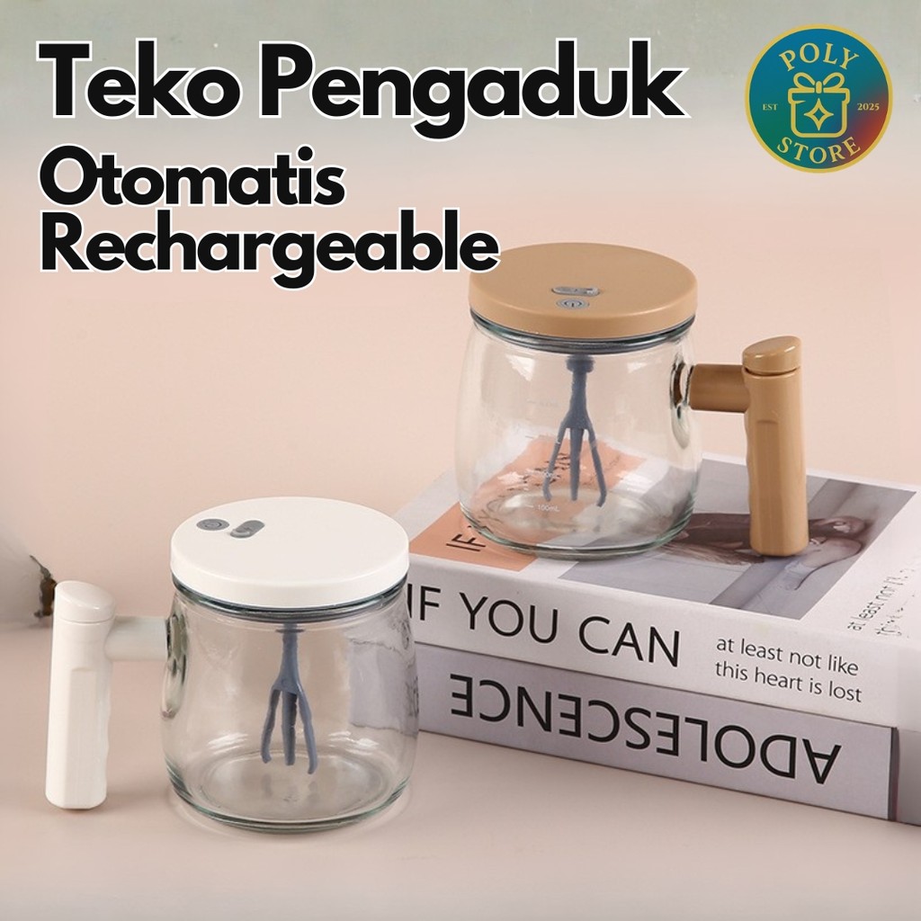 Teko Minum Pengaduk Kaca Otomatis Rechargeable Portable untuk Kopi Teh Susu Matcha Anti Ribet