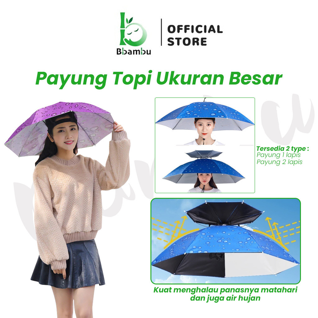 Bbambu Payung Topi Ukuran Diameter 95 Cm Topi Payung Mancing Hiking Outdoor Payung Kepala Besar