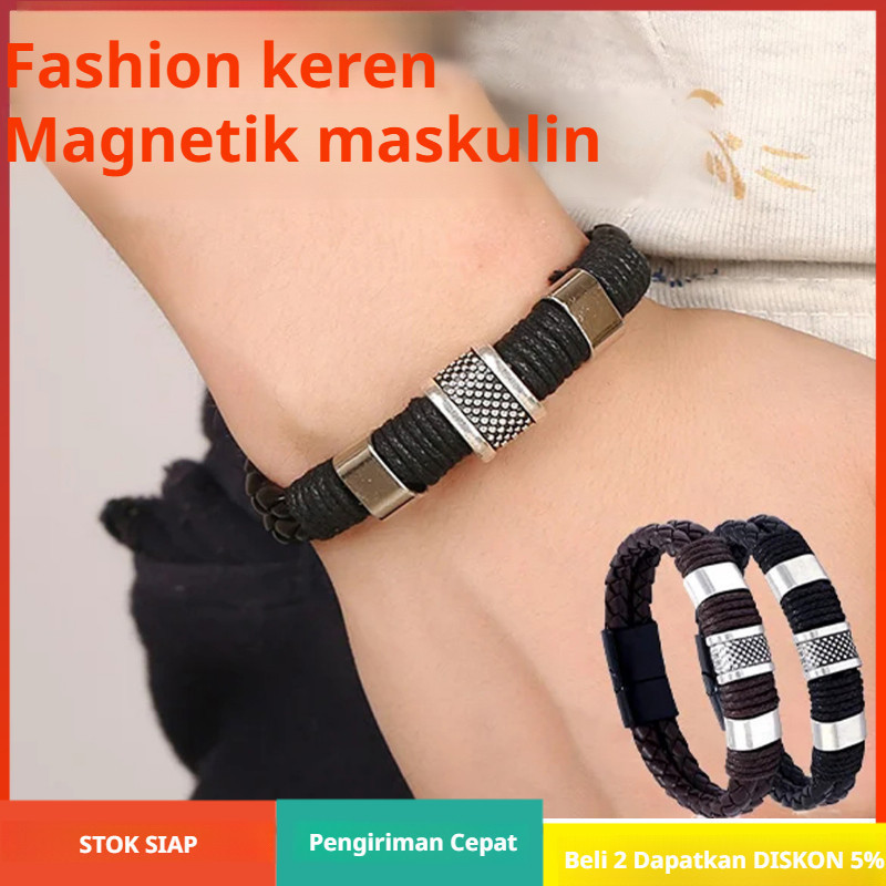 Gelang Kesehatan Pria /Gelang Magnet /Gelang Kulit Pria Modis/Gelang Kulit Maskulin Magnetik/Titaniu