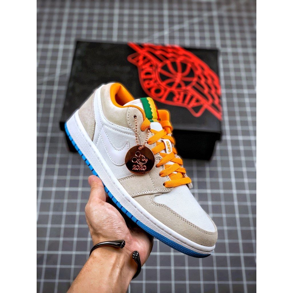 Air Jordan 1 Low Kuning Lemon Sepatu Sneakers Kulit Asli Premium Pria Wanita