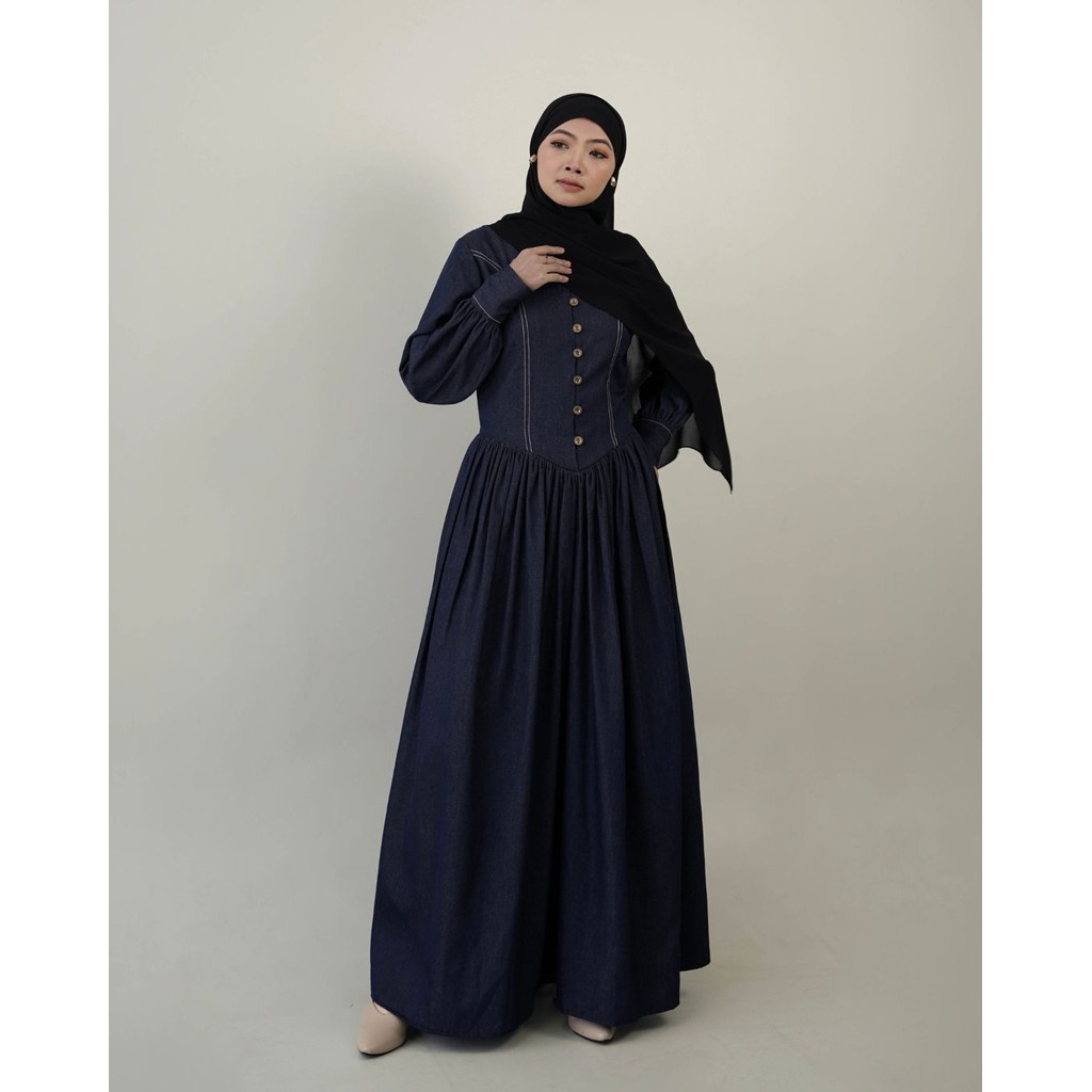 Evolvere - Hazel Denim Luxe ( pita ) Gamis Muslim Wanita