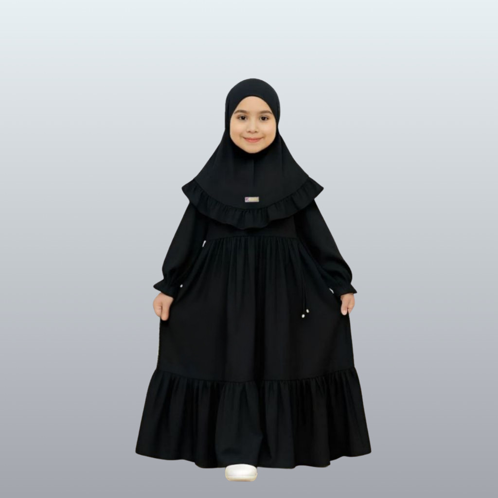 Dress Muslim Anak Perempuan Syafa Kids Gamis Abaya Syari Polos Include Hijab Anak 2–9 Tahun Kurisa