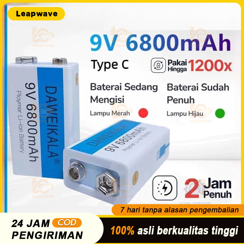Baterai 9 V Rechargeable Li-ion USB Type-C 6800 mAh D 9V / baterai 9v rechargeable volt bisa dicas k