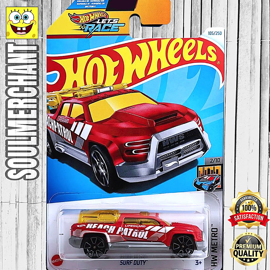 Hot Wheels Surf Duty Merah Diecast Mobil Pickup Beach Patrol
