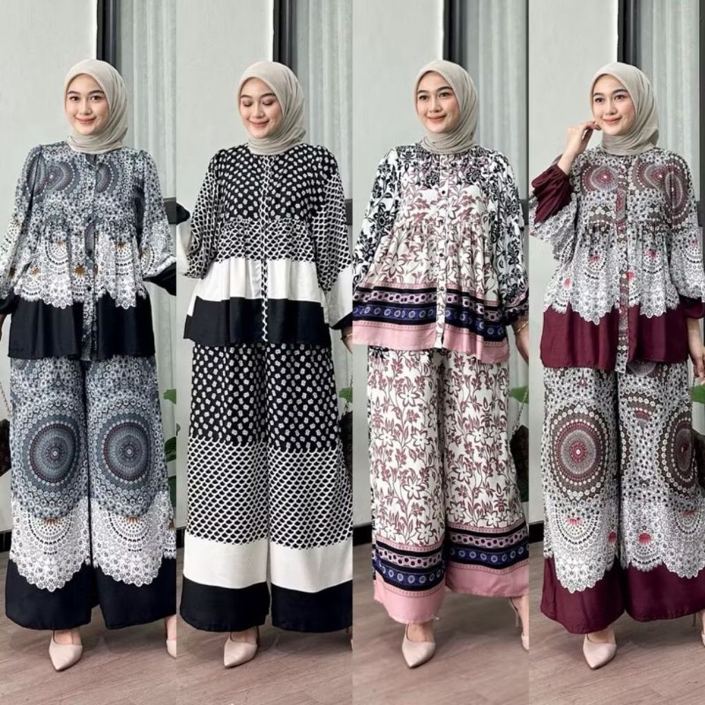 EDISI LEBARAN Stelan wanita susun kekinian - One set motif rayon diamond - one set rayon - stelan wa