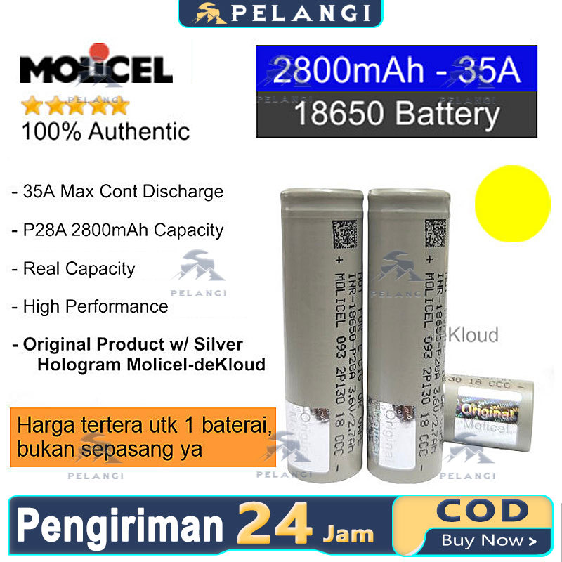 Authentic MOLICEL P28A 18650 Battery | baterai batre batere original