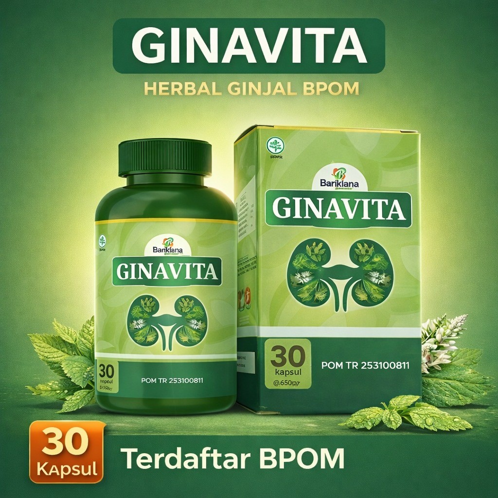 GINAVITA Herbal Ginjal BPOM 30 Kapsul Tempuyung Meniran Kumis Kucing