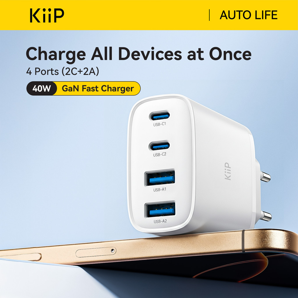 KiiP G40W Charger Adaptor GaN 40W 4-Port PD Fast Charging