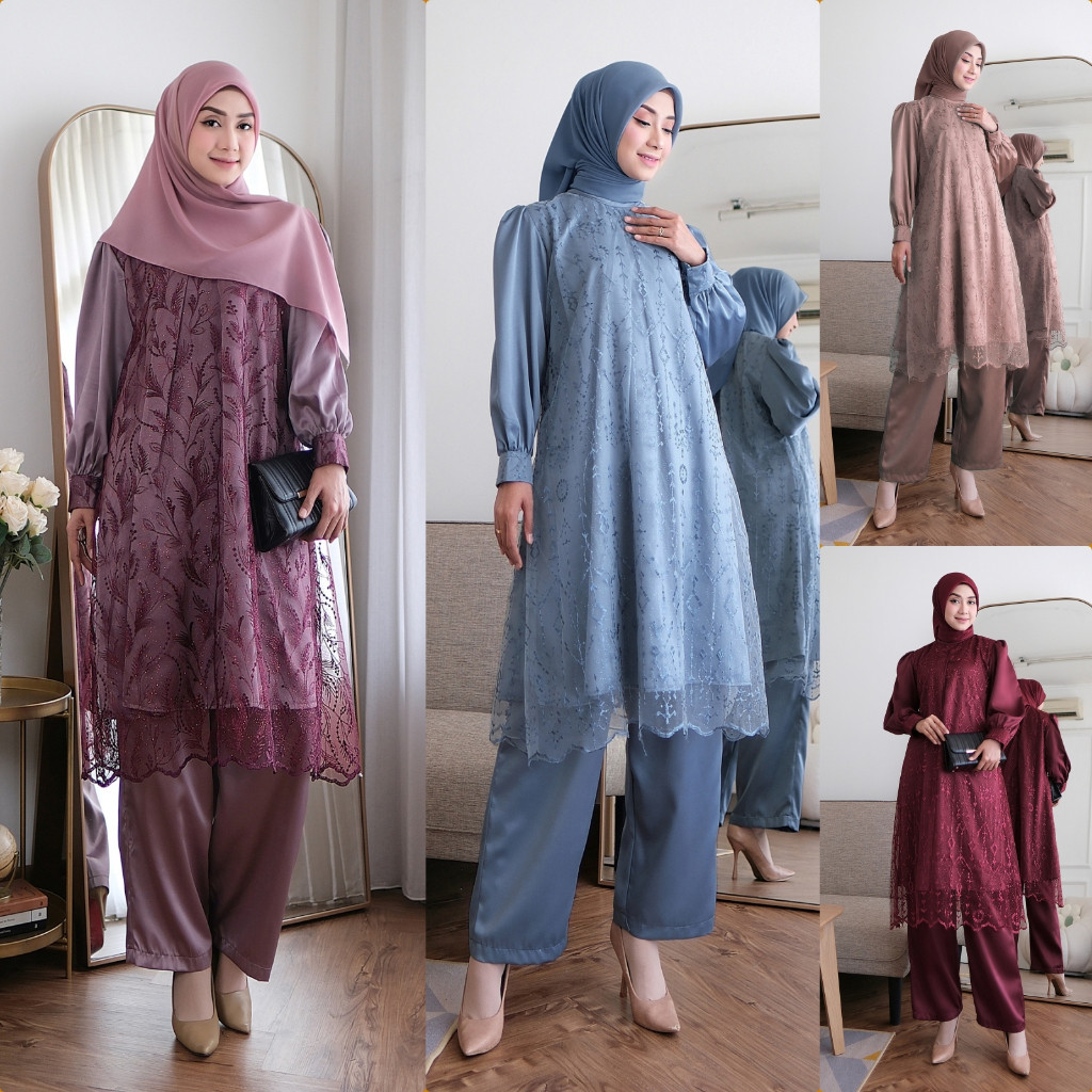 LOWESHOP Setelan Celana Brukat Tille/ Setcel Brukat Denim/ Setcel Brukat Remaja/ Setcel Brukat Jumbo