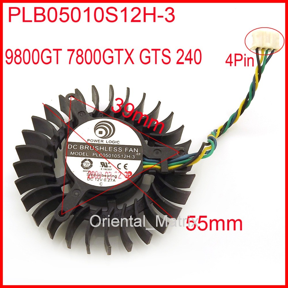 DC BRUSHLESS FAN PLB05010S12H-3 12V 0.27A 55mm 9800GT 7800GTX GTS240 Graphics Card Cooling Fan 4Wire