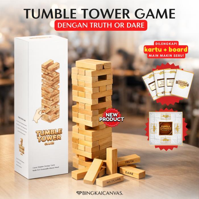 Tumble Tower Truth or Dare Game Kayu Mainan Jenga Dewasa & Keluarga | Party Game Seru