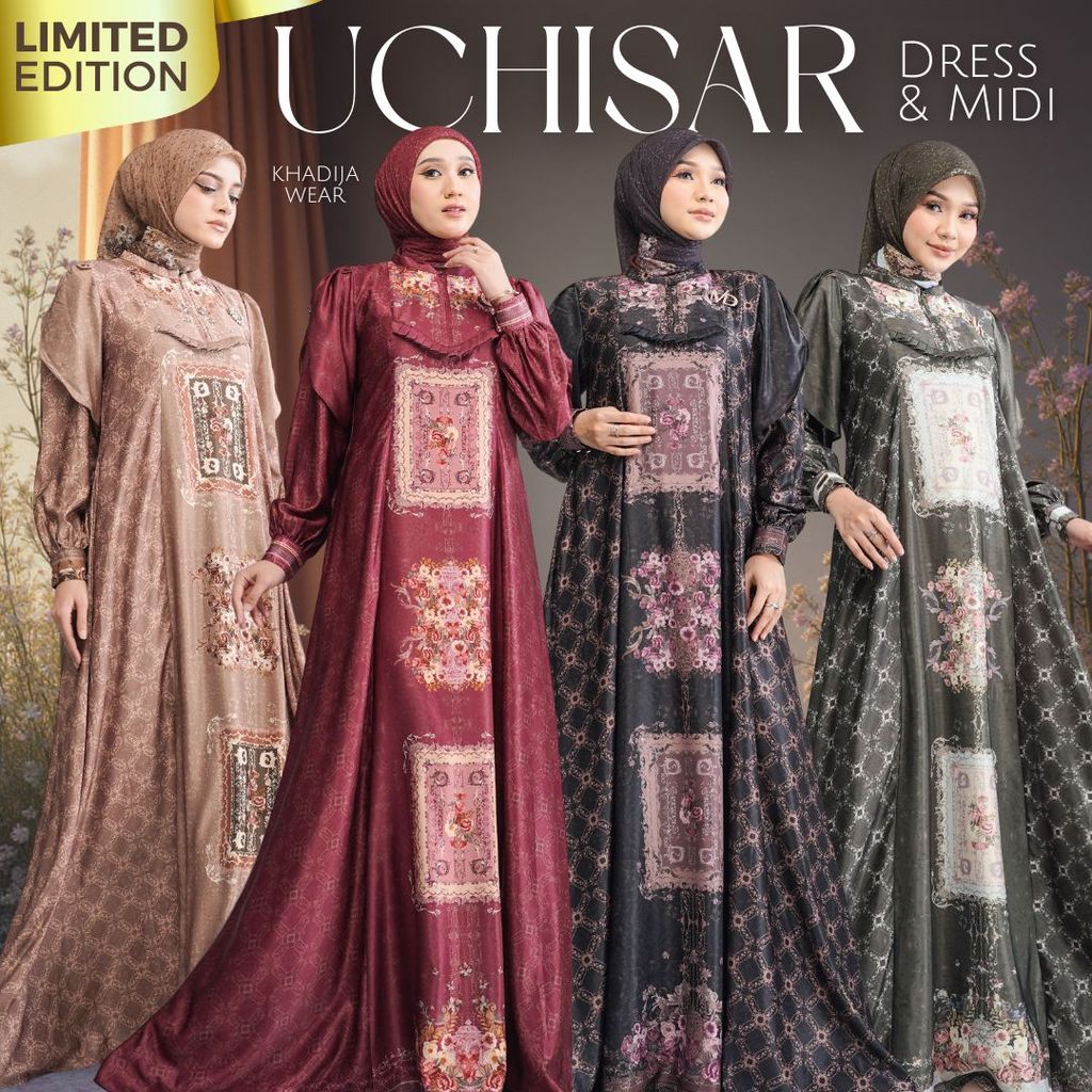 [BISA COD] UCHISAR DRESS MIDI NADHEERA LUXURY GAMIS SILK MEWAH LEBARAN 2026 NADHERA UCISAR MOTIF