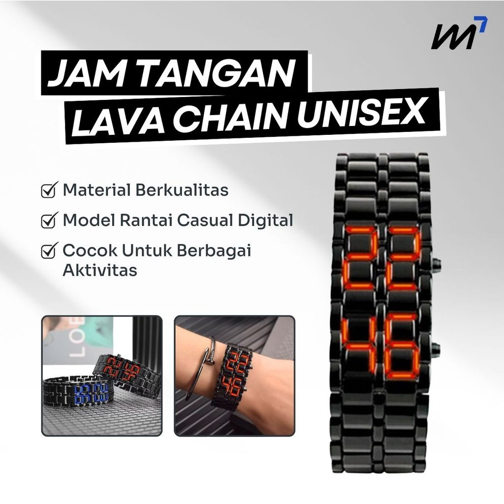 Jam Tangan LED Digital Lava Chain Unisex Jam Tangan Sporty Rantai Hitam