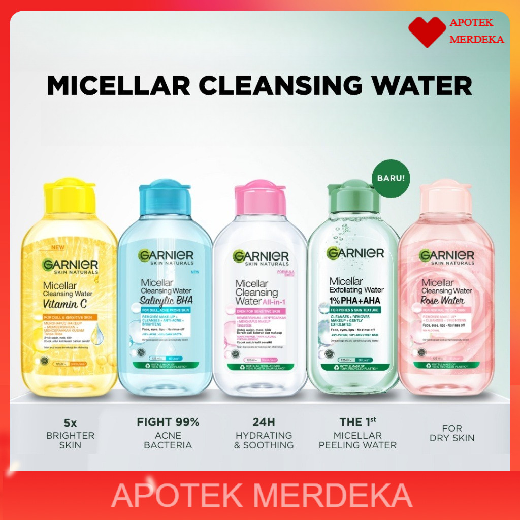 GARNIER Micellar Water 125m Skincare Cleansing - Pembersih Wajah & Make up untuk Kulit Sensitif Mice